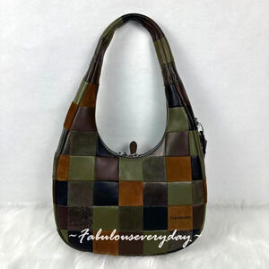 COACH Coachtopia Alter Ego Crescent Shoulder Checkerboard Suede Leather CFK00